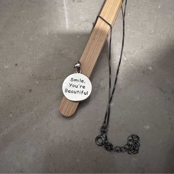 Sterling Silver Smiley Face Necklace – “Smile You’re Beautiful” - Picture 4 of 6